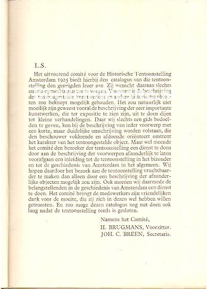 Catalogus der Historische Tentoonstelling Amsterdam 1925