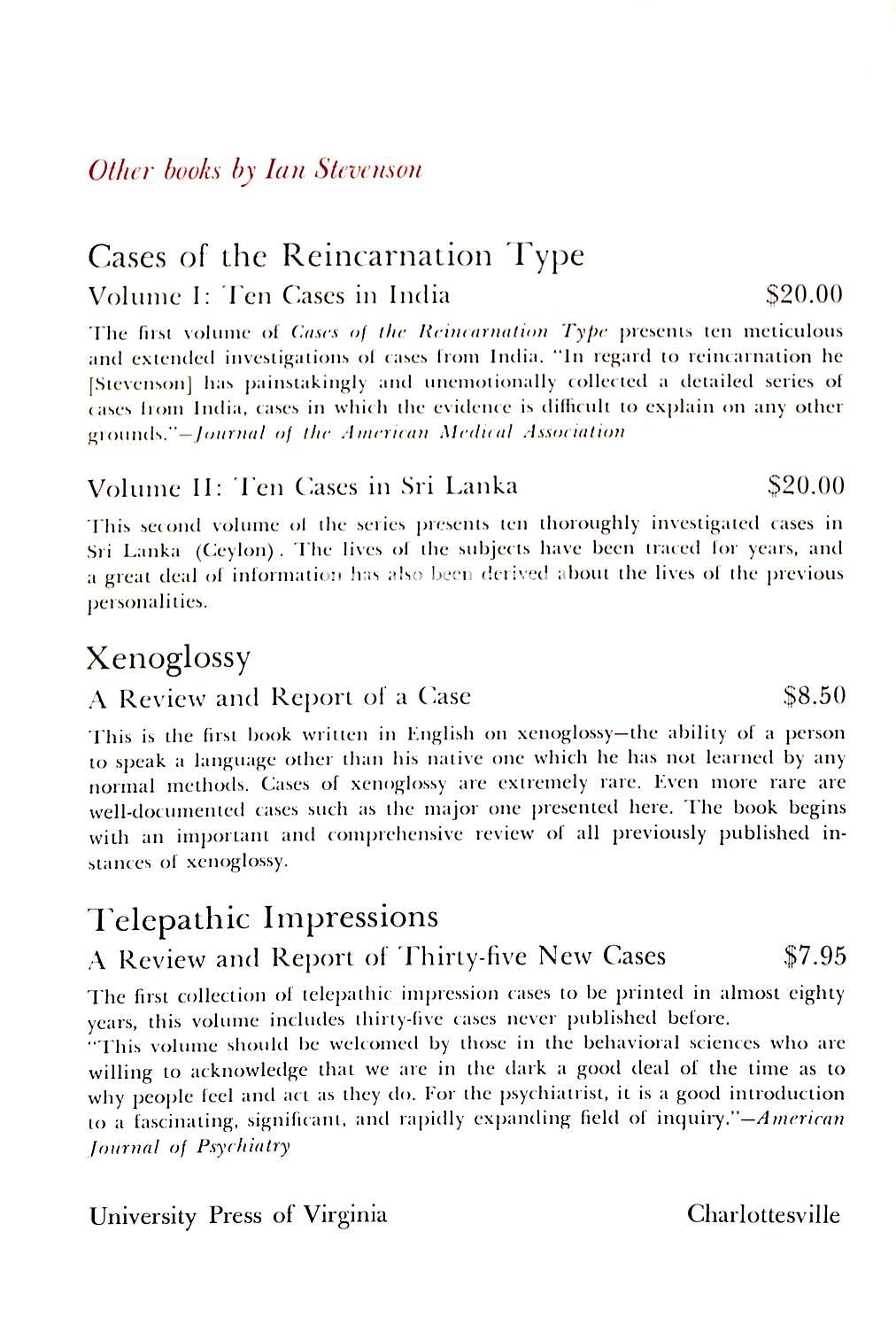 Twenty Cases Suggestive of Reincarnation